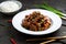 General Tso`s Chicken dish low angle view