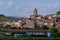 General view from afar of the old city on the pilgrims` path to the relics of St. James the Apostle Christ