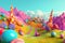 General view of colourful candyland in rainbow colours, created using generative ai technology