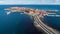 General view of Nessebar, ancient city on the Black Sea coast of Bulgaria. Panoramic aerial view.