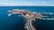 General view of Nessebar, ancient city on the Black Sea coast of Bulgaria. Panoramic aerial view