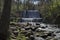 General view of Part at waterfall cascade of river Bistritsa between village  Bistritsa and village Pancharevo, place for tourism