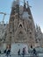 General View Pasion facade of The Basilica the Sagrada Família with blue sky