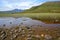 General view of the Red Cuillin Hills Blabheim mountain on the left side and Beinn na Caillich mountain on the right side from t