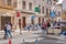 General view of the weekly street market in the Majorcan town of Campos