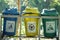 General waste bin, Recyclable waste bin, Compostable waste bin.