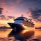 generate an image of an ai controlled cruise ship smoothly passing through a serene sunset