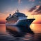 generate an image of an ai controlled cruise ship smoothly passing through a serene sunset