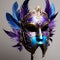 generate an imaginative rendering of a masquerade mask adorned with cascading blue and purple feather