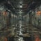 Generated Ai Art, Neo brutalism, dangerous huge underground place, unsecured, 3D Effects, chrome effect