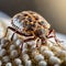 Generated imageBedbug Close up of Cimex hemipterus - bed bug on bed background , generated by AI