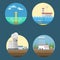 Generation energy types power plant icons vector renewable alternative solar wave illustration