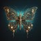 Generative AI: Abstract fantasy colorful mechanical butterfly blue background