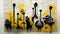 Generative AI, Abstract Street art with keys and musical instruments silhouettes.