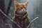 Generative AI, abyssinian cat adventurer in winter forets.