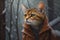 Generative AI, abyssinian cat adventurer in winter forets.