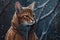 Generative AI, abyssinian cat adventurer in winter forets.