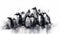 Generative AI, Arctic Unity: Watercolor Drawing of Penguins Huddling Together