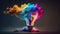 generative ai art Lightbulb with bright colorful cloud smoke explosions energy. idea