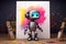 Generative AI art technology concept, robot painting picture in studio. comeliness