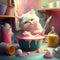 Generative AI: artist cute cat in an atelier