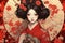 Generative ai. Attractive geisha in black kimono with flowers.