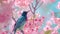 Generative AI Beautiful bird Mrs Goulds Sunbird Bluethroated Sunbird Aethopyga gouldiae with Cherry blossom pink s