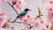 Generative AI beautiful birdMrs Goulds Sunbird with Cherry blossom pink sakura flower business concept.