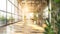 Generative AI Beautiful blurred background of a modern Industrial office interior in Vintage tone with panoramic w