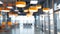 Generative AI Beautiful blurred background of a modern office interior in gray tones with panoramic windows glass