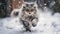 Generative AI. A beautiful cat running outside in the snow