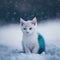 Generative AI: beautiful fluffy white cat in the snowy forest