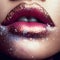 Generative AI. Beautiful glitter lips, Hyperreal, holographic silver pink glitter lips, glitter foreground