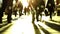 Generative AI Beautiful motion blur of walking people Early morning rush hours busy modern life concept Ideal for