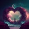 Generative AI: beautiful red heart with romantic scenery for valentine`s day