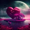 Generative AI: beautiful red heart with romantic scenery for valentine`s day