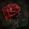 Generative AI. Beautiful red rose flower on a green blurred background