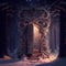 Generative AI: beautifully ornate fantasy gate made with tree roots