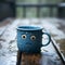 Generative AI. Blue monday, lonely mug on a dreary rainy day, echos the emotional mood of a sorrowful stmosphere