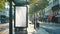 Generative AI Bus stop billboard Mockup in empty street in Paris Parisian style hoarding advertisement close to a