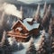 Generative AI cabin in the woods in winter landscape