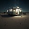 Generative AI of a camper in the desert at night