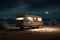 Generative AI of a camper in the desert at night