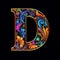 Generative ai. Capital letter D neon color on black background