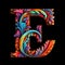 Generative ai. Capital letter E neon color on black background