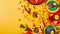 Generative AI Cinco de Mayo celebration concept Top flat lay photo of mexican sombrero colorful poncho maracas teq