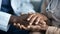 Generative AI Close up of african american doctor and senior caucasian patient holding hands business concept.