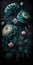 Generative AI, Close up of blooming flowerbeds of amazing teal flowers on dark moody flora. Vertical format