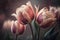 Generative AI, Close-up of pink tulips field flowerbed banner background