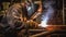 Generative AI close up A worker welding a pipeline
